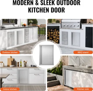 Barbecuedeur, 432 X 610 mm, Enkele Deur voor Buitenkeuken. Roestvrij Staal Inbouw, Verticale Wanddeur met Intrekbare Handgreep, Ideaal voor Barbecue-Eilanden