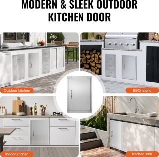 Wat vinden we goed aan de Bbq Toegangsdeur, 432 X 610 mm, Enkele Deur voor Buitenkeuken, Inbouw in Roestvrij Staal, Verticale Wandmontage met Handgreep voor Bbq-Eilanden en Barbecuestations 6+
