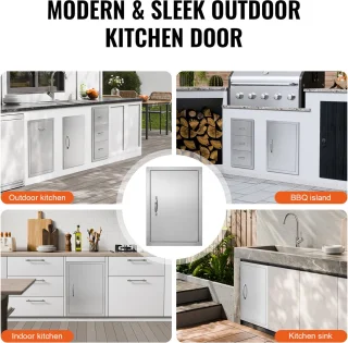 Bbq Toegangsdeur, 432 X 610 mm, Enkele Deur voor Buitenkeuken, Inbouw in Roestvrij Staal, Verticale Wandmontage met Handgreep voor Bbq-Eilanden en Barbecuestations 6+
