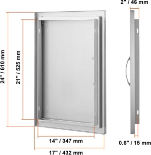 Bbq Toegangsdeur, 432 X 610 mm, Enkele Deur voor Buitenkeuken, Inbouw in Roestvrij Staal, Verticale Wandmontage met Handgreep voor Bbq-Eilanden en Barbecuestations 6+