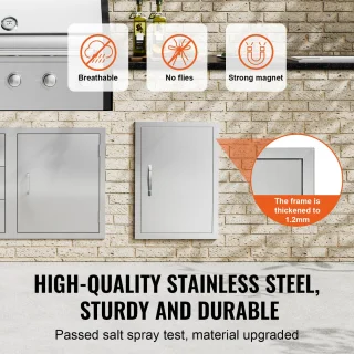 Bbq Toegangsdeur, 432 X 610 mm, Enkele Deur voor Buitenkeuken, Inbouw in Roestvrij Staal, Verticale Wandmontage met Handgreep voor Bbq-Eilanden en Barbecuestations 6+