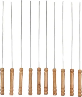 10 stuks houten handvat barbecue spiesen van rvs