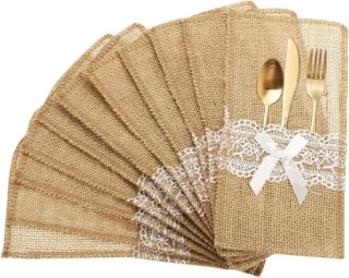 12 stuks jute-kant bestekhouders
