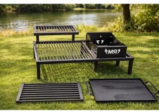 Argentijnse grill – buitenkeuken van ijzer – 24 × 406 cm – zwart
