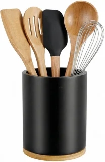 Bamboe houder voor keukengerei, zwart, 18,5 × 15,5 × 15,5 cm