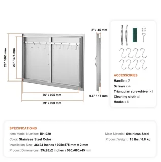 BBQ Buitenkeuken Dubbele Inbouwdeur 99x66 cm