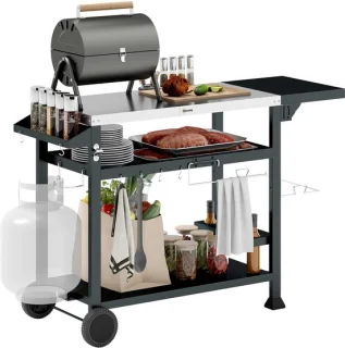 BBQ grillwagen met uitklapbare tafels - rvs werkblad - 125 x 52 x 84 cm