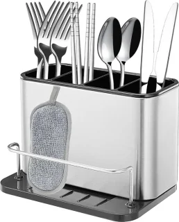 Bestek drainer sink caddy, 3 compacte bestekorganizer voor bestek (roestvrij staal)