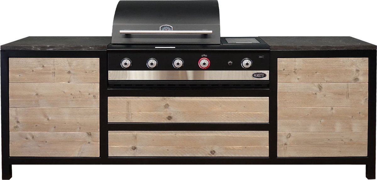 De Boretti Ibrido Top BBQ Buitenkeuken Biak Natuursteen Metalen Frame in één oogopslag