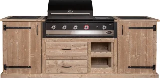Boretti Ibrido Top BBQ Buitenkeuken Padang Steigerhout Natuursteen