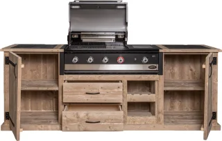 Boretti Ibrido Top BBQ Buitenkeuken Padang Steigerhout Natuursteen