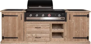 Boretti Ibrido Top BBQ Buitenkeuken Padang Steigerhout Natuursteen