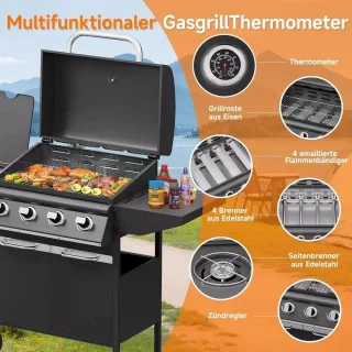 BORVAT® Gasbarbecue Grillwagen 15kW 4+1 Branders
