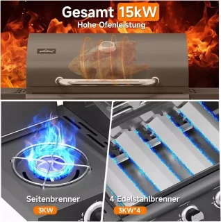 BORVAT® Gasbarbecue Grillwagen 15kW 4+1 Branders