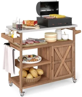 Buitenkeuken op wielen - BBQ-trolley - RVS & metaal - koffiebruin / zilver