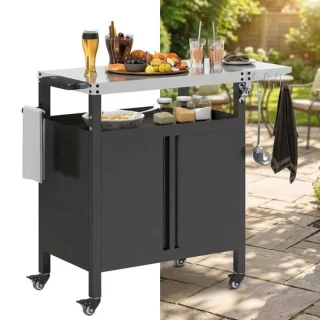 Buitenkeuken op wielen bbq trolley zwart