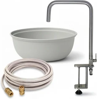 Buitenkeuken set mobiele wasbak 33x13 cm greige