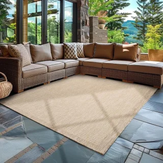 Buitenkleed Effen Ontwerp Sisal-Look, beige, 140 x 200 cm