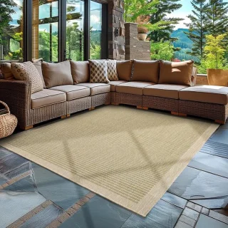 Buitenkleed effen ontwerp sisal-look groen 280 x 370 cm