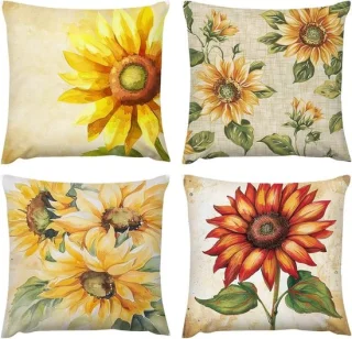 Buitenkussen zonnebloemen 60x60 cm set van 4