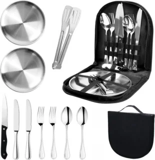 Camping servies set voor 2 personen, 11-delig rvs