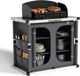 Campingkast met windscherm grijs 84 x 51 x 80 cm