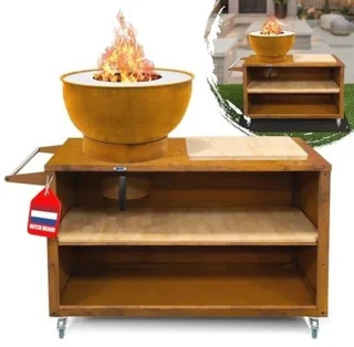 Compacte buitenkeuken met grill en plancha op wielen