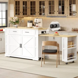 Covreo keukeneiland 130x50x93 cm wit en naturel
