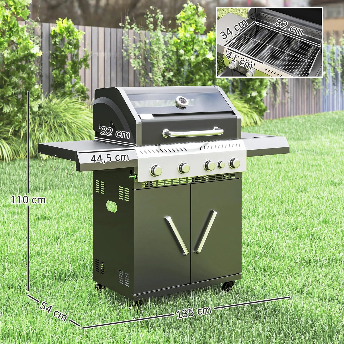 Wat vinden we goed aan de Gasbarbecue 5 branders zilver/zwart met slang en thermometer