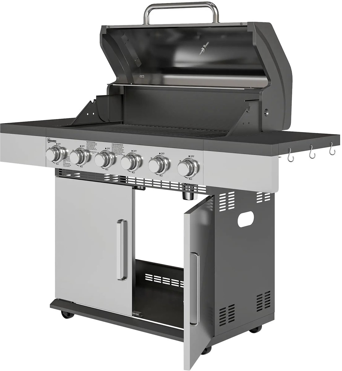 De Gasbarbecue 6 Branders Zilver Met Slang En Thermometer in één oogopslag