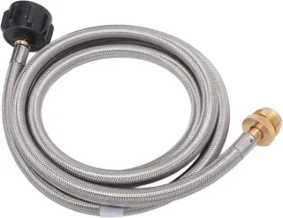Gastank Adapter Slang 1,5 m RVS met messing aansluitingen