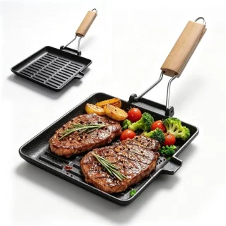 Gietijzeren vierkante grillpan 28 x 28 cm