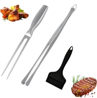 Grillset met vleesvork, RVS grilltangen en siliconen kwast