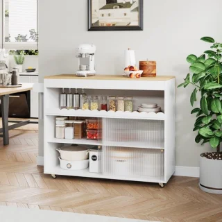 HAUSS SPOLE keukeneilandwagen wit naturel 122x46x91 cm