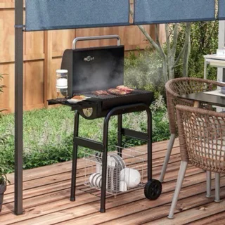 Houtskoolgrill – barbecue – smoker – BBQ-grill – kolengrill – zwart – groot grilloppervlak 83 × 46,5 cm – ingebouwde thermometer