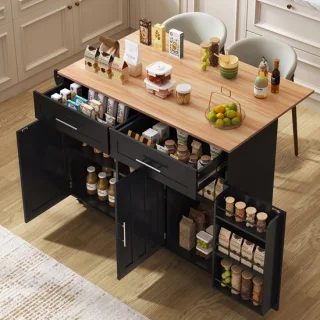 Keuken eilandwagen 129 x 46 x 91,5 cm MDF zwart naturel