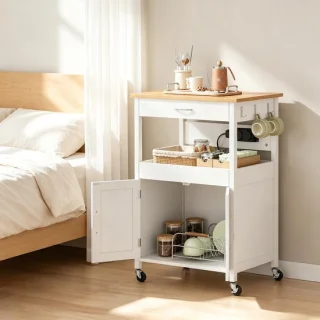 Keukenwagen met wielen en stopcontacten - MDF - Wit - 60x45x92 cm
