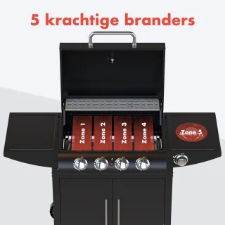 KitchenBrothers Gas BBQ 5 Branders Zwart