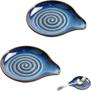 Lepelhouder keramiek spiraalpatroon blauw