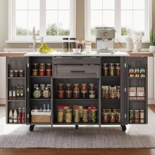 MEUNIQ mobiele keukeneiland op wielen 136 x 70 x 92 cm grijs
