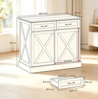MIVRAY keukenilandkast wit en antiekbruin 106,4 x 57 x 92 cm