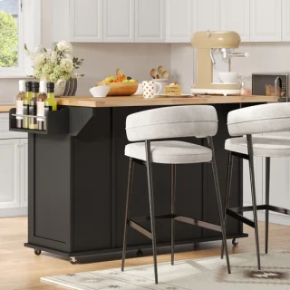 Mobiele keuken eiland MDF zwart naturel 120 x 70 x 87 cm