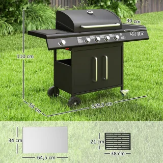 Outsunny Gasbarbecue Staal Zwart 129,5x56x110 cm