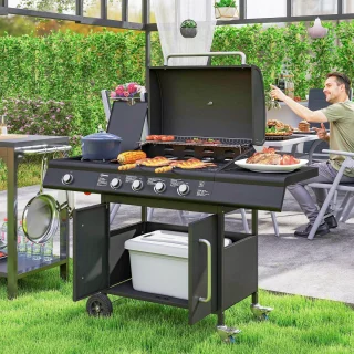 Outsunny Gasbarbecue Staal Zwart 129,5x56x110 cm