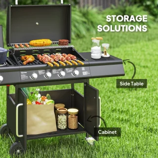 Outsunny Gasbarbecue Staal Zwart 129,5x56x110 cm