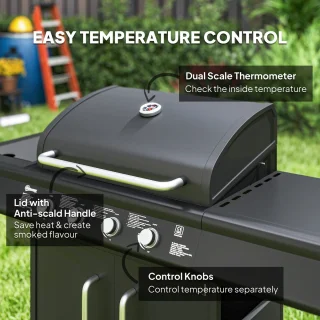 Outsunny Gasbarbecue Staal Zwart 129,5x56x110 cm