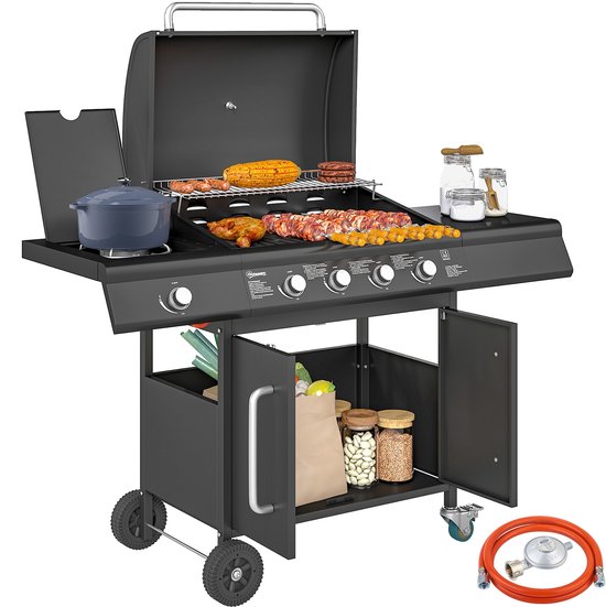 Outsunny Gasbarbecue Staal Zwart 129,5x56x110 cm review