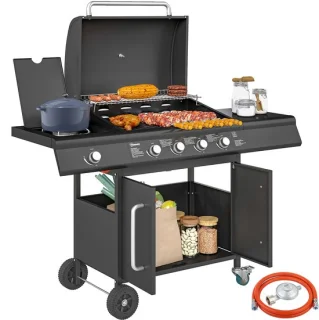 Outsunny Gasbarbecue Staal Zwart 129,5x56x110 cm