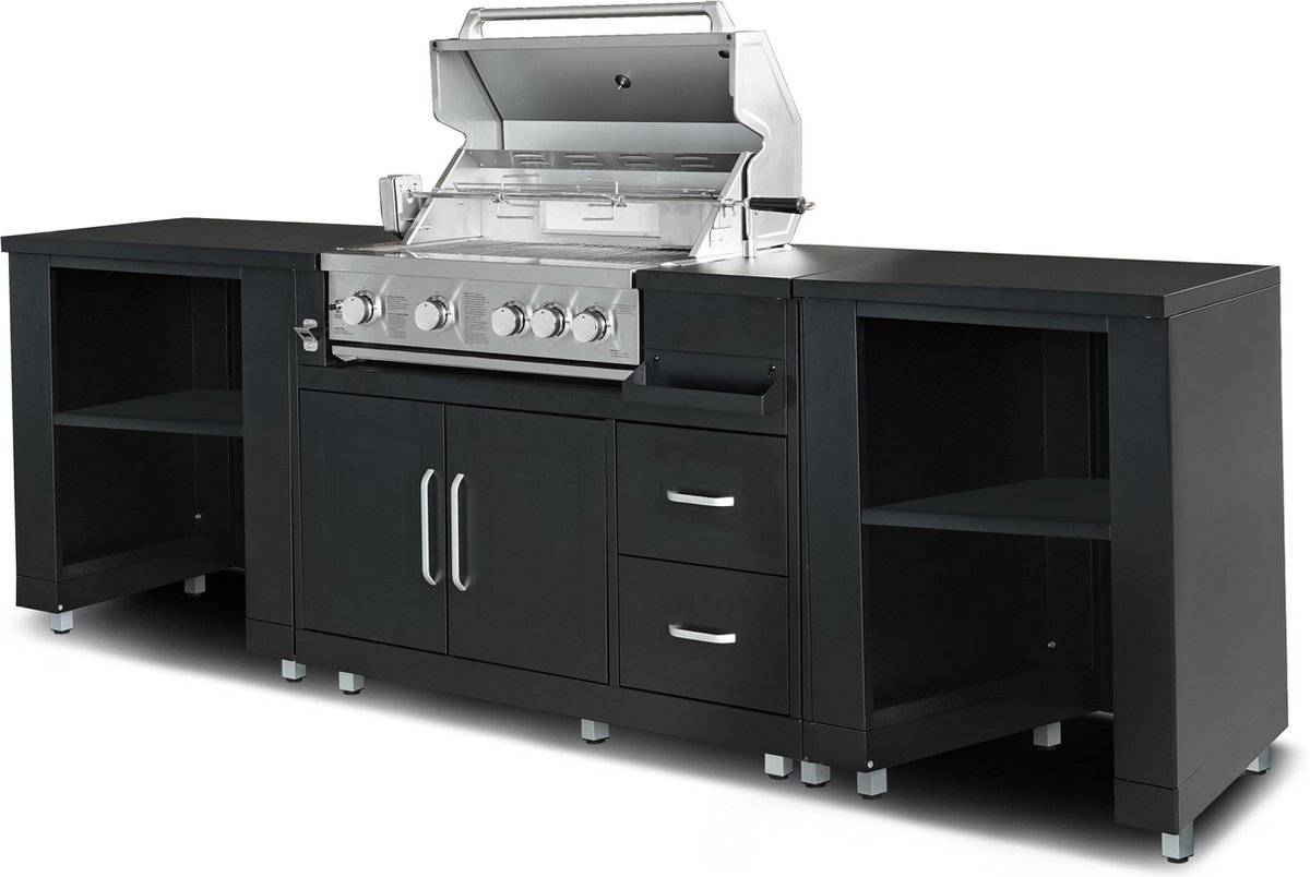 De Oviala Memphis buitenkeuken met zwarte barbecue in één oogopslag