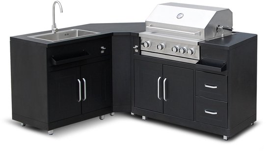 Robuuste roestvrijstalen hoekkast voor uw ideale buitenkeuken